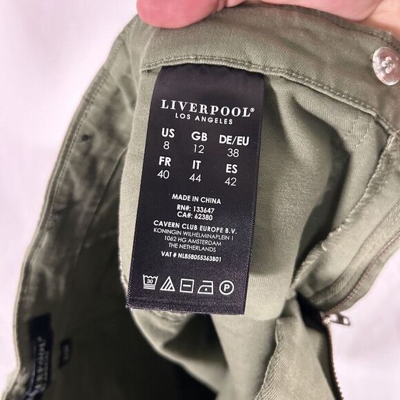 Liverpool Short Skirt Women's 8 Green Denim Pockets Cototn Blend Button Zip - Picture 7 of 7